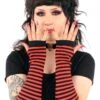 Emo Striped Arm Warmers [Black/Red] -Vampirefreaks Sale Store emo striped arm warmers blackred gloves armwarmers 712616