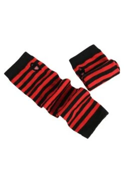 Emo Striped Arm Warmers [Black/Red] -Vampirefreaks Sale Store emo striped arm warmers blackred gloves armwarmers 805598
