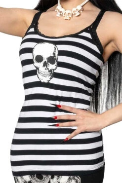 Skull Striped Lace Cami Top