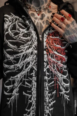 Bleeding Heart Skeleton Hoodie -Vampirefreaks Sale Store emo v day hoodie