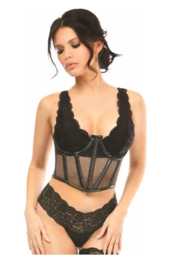 Lavish Black Fishnet Underwire Open Cup Waist Cincher
