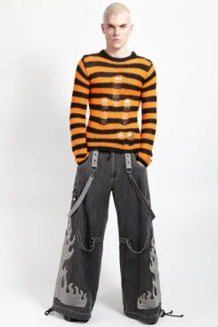 Tripp NYC Flame Dark Street Pants [BLACK DENIM] -Vampirefreaks Sale Store flame pants