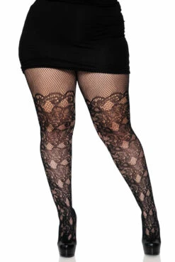LEG AVENUE Tattooed Scallops Fishnet Stockings [PLUS SIZE]
