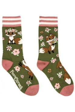 Floral Foxes Crew Socks -Vampirefreaks Sale Store fox socks novelty