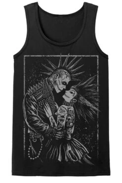 Monster Love: Frankenstein & Bride T-shirt [Graveyard Gray] -Vampirefreaks Sale Store frankenstein bride mens tank top front