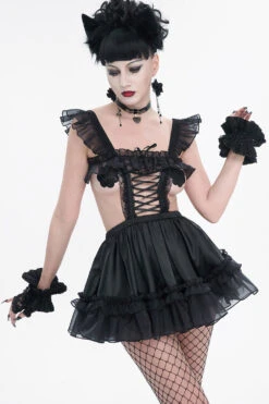 Haunted Corridor Frilly Lace Gloves -Vampirefreaks Sale Store frilly goth fingerless gloves