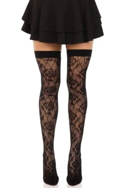 LEG AVENUE Funeral Flowers Fishnet Thigh High Stockings