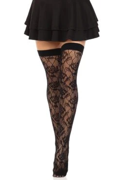 LEG AVENUE Funeral Flowers Fishnet Thigh High Stockings -Vampirefreaks Sale Store funeral flowers fishnet thigh high stockings socks stockings 478668