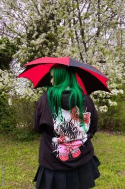 Funeral Procession Umbrella [BLACK/RED] -Vampirefreaks Sale Store funeral procession umbrella blackred umbrellas 486337