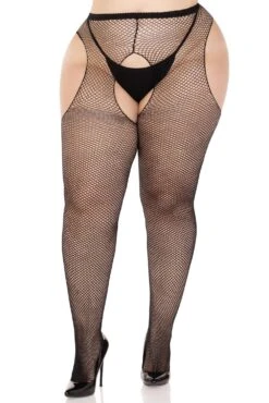 LEG AVENUE Funerary Fishnet Suspender Tights [PLUS SIZE]