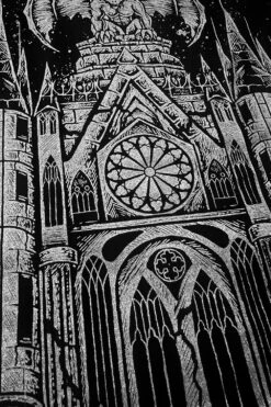 Gargoyle Cathedral T-shirt [METALLIC SILVER] -Vampirefreaks Sale Store gargoyle cathedral t shirt metallic silver graphic t shirt 285041