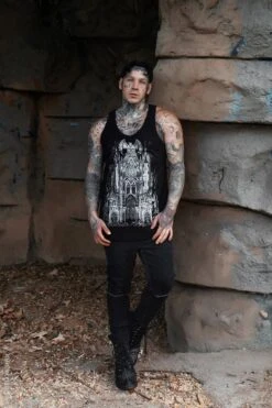 Gargoyle Cathedral T-shirt [METALLIC SILVER] -Vampirefreaks Sale Store gargoyle cathedral t shirt metallic silver graphic t shirt 518815