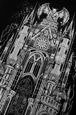 Gargoyle Cathedral T-shirt [METALLIC SILVER] -Vampirefreaks Sale Store gargoyle cathedral t shirt metallic silver graphic t shirt 591670