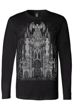 Gargoyle Cathedral T-shirt [METALLIC SILVER] -Vampirefreaks Sale Store gargoyle cathedral t shirt metallic silver graphic t shirt 882018