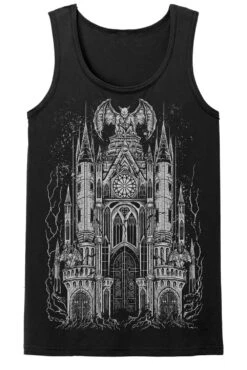 Gargoyle Cathedral T-shirt [METALLIC SILVER] -Vampirefreaks Sale Store gargoyle cathedral t shirt metallic silver graphic t shirt 889779