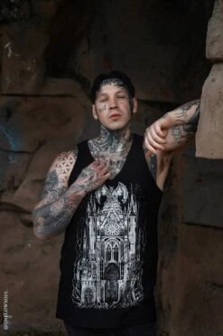 Gargoyle Cathedral T-shirt [METALLIC SILVER] -Vampirefreaks Sale Store gargoyle cathedral t shirt metallic silver graphic t shirt 905497