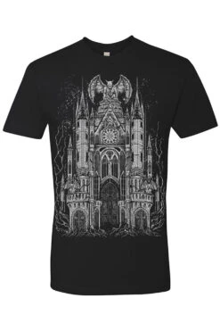 Gargoyle Cathedral T-shirt [METALLIC SILVER] -Vampirefreaks Sale Store gargoyle cathedral t shirt metallic silver graphic t shirt 991721