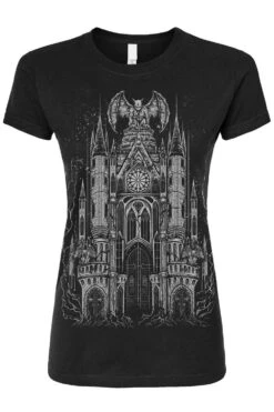 Gargoyle Cathedral T-shirt [METALLIC SILVER] -Vampirefreaks Sale Store gargoyle cathedral womens tshirt