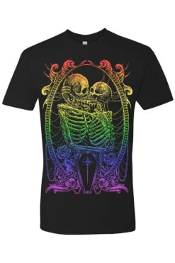 Pride Skeleton Love T-shirt [RAINBOW] -Vampirefreaks Sale Store gay goth skeleton pride t shirt