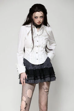 Candelabra Ruffle Button Up Shirt [Ghost White] -Vampirefreaks Sale Store ghost white goth shirt