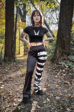Ghost White Striped Split Flares [Black/White] -Vampirefreaks Sale Store ghost white striped split flares blackwhite womens bottoms 140147