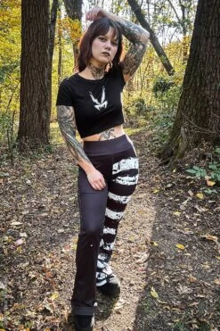 Ghost White Striped Split Flares [Black/White] -Vampirefreaks Sale Store ghost white striped split flares blackwhite womens bottoms 277455