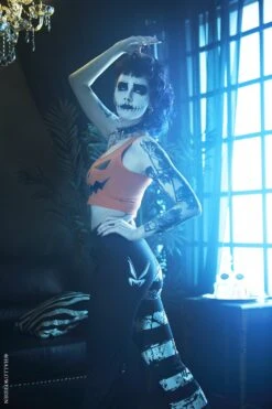 Ghost White Striped Split Flares [Black/White] -Vampirefreaks Sale Store ghost white striped split flares blackwhite womens bottoms 365949