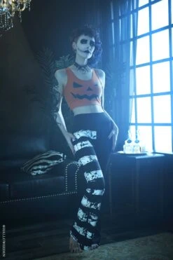 Ghost White Striped Split Flares [Black/White] -Vampirefreaks Sale Store ghost white striped split flares blackwhite womens bottoms 502909