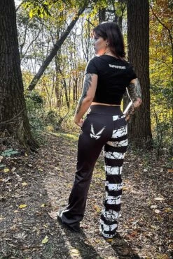 Ghost White Striped Split Flares [Black/White] -Vampirefreaks Sale Store ghost white striped split flares blackwhite womens bottoms 878025
