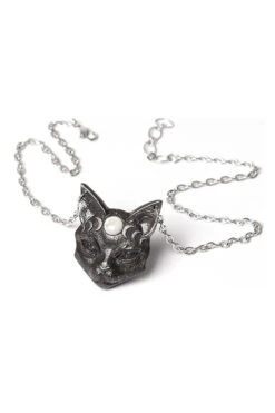 Alchemy Mystic Moon Cat Pendant Necklace -Vampirefreaks Sale Store goth cat jewelry