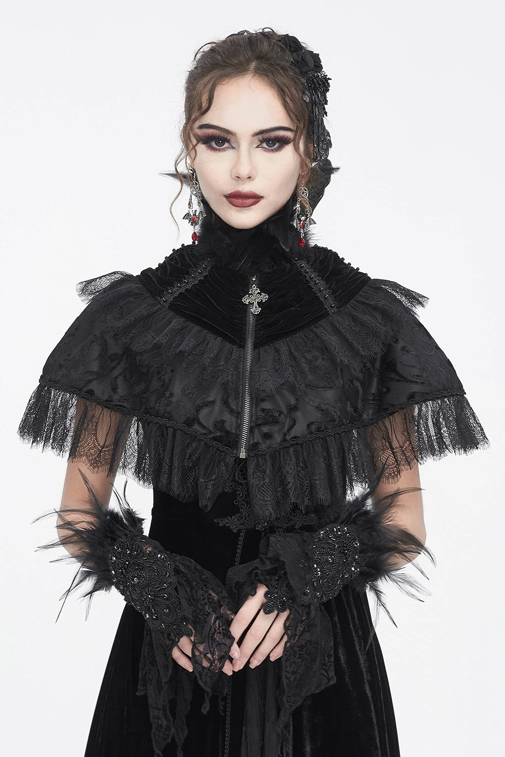 Raven Feather Gothic Gloves 2 Raven Feather Gothic Gloves - Image 2