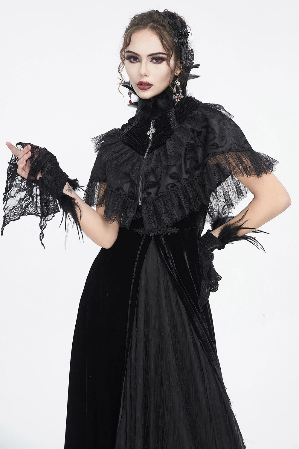 Raven Feather Gothic Gloves 4 Raven Feather Gothic Gloves - Image 4