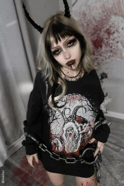 Naughty List Krampus Sweatshirt -Vampirefreaks Sale Store goth holiday sweater