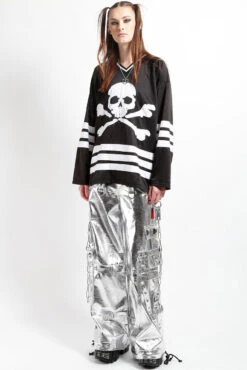 Tripp NYC Logo Jersey [Black/White] -Vampirefreaks Sale Store goth jersery top