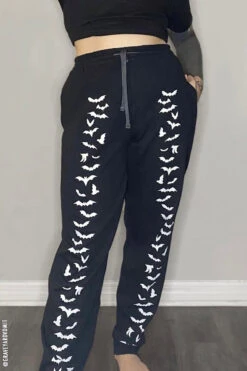Vampire Bat Joggers [WHITE BATS] -Vampirefreaks Sale Store goth joggers batty