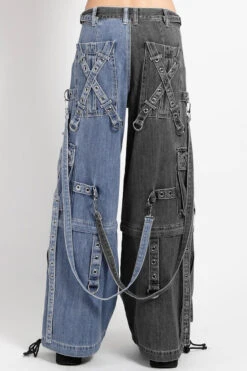 Tripp NYC X-Strap Split Denim Pants [BLACK DENIM/INDIGO BLUE] -Vampirefreaks Sale Store goth pants e5d5259d 6529 4f6f 96f5 beaee75add0b