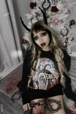 Naughty List Krampus Sweatshirt -Vampirefreaks Sale Store goth santa sweater