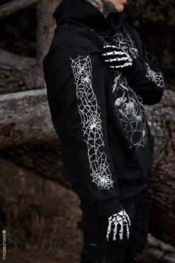 Death Spider Hoodie [Spiderweb Sleeves] -Vampirefreaks Sale Store goth spider hoodie