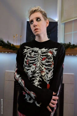 Xmas Skeleton Sweatshirt -Vampirefreaks Sale Store goth xmas ugly sweater