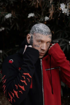 Split Mage Hoodie [Black/Red] -Vampirefreaks Sale Store gothic bat jacket