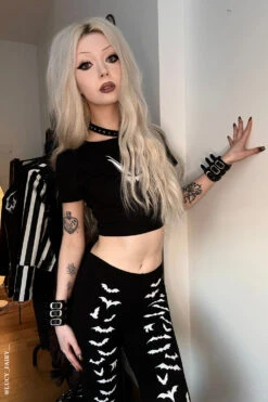 Vampire Bat Leggings [White Bats] -Vampirefreaks Sale Store gothic bat leggings