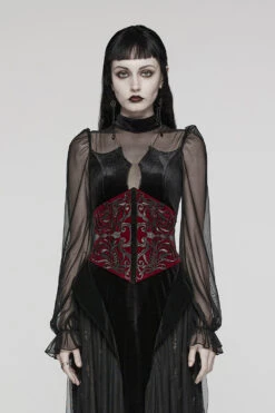 Blood Countess Embroidered Velvet Corset [Black/Red]