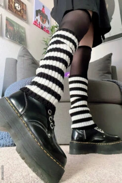 Love At First Bite Striped Leg Warmers [Black/White]