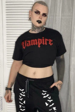 Vampire Bat Joggers [WHITE BATS] -Vampirefreaks Sale Store gothic cropped tshirt