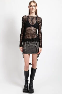 Tripp NYC Triple Zip Off Skirt [Black Denim] -Vampirefreaks Sale Store gothic denim tripp skirt