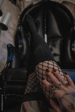 Fishnet Garter Thigh High Socks [Black] -Vampirefreaks Sale Store gothic fishnet stockings