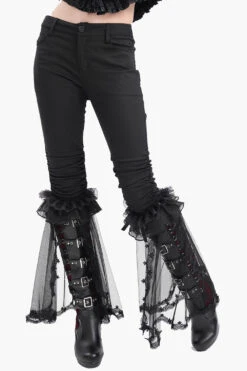 Black Mast Ruffle Flared Pants -Vampirefreaks Sale Store gothic flared jeans