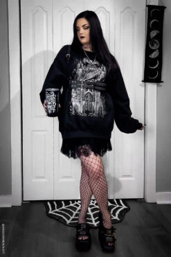 Gargoyle Cathedral Sweatshirt [METALLIC SILVER] -Vampirefreaks Sale Store gothic gargoyle catehdral sweatshirt