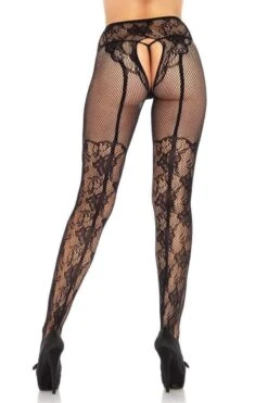 LEG AVENUE Nocturne Lace Gothic Garter Tights -Vampirefreaks Sale Store gothic garter crotchless tights lingerie 509529