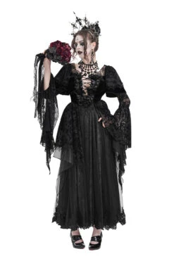Flared Sleeve Tiered Gothic Gown -Vampirefreaks Sale Store gothic high waisted dress